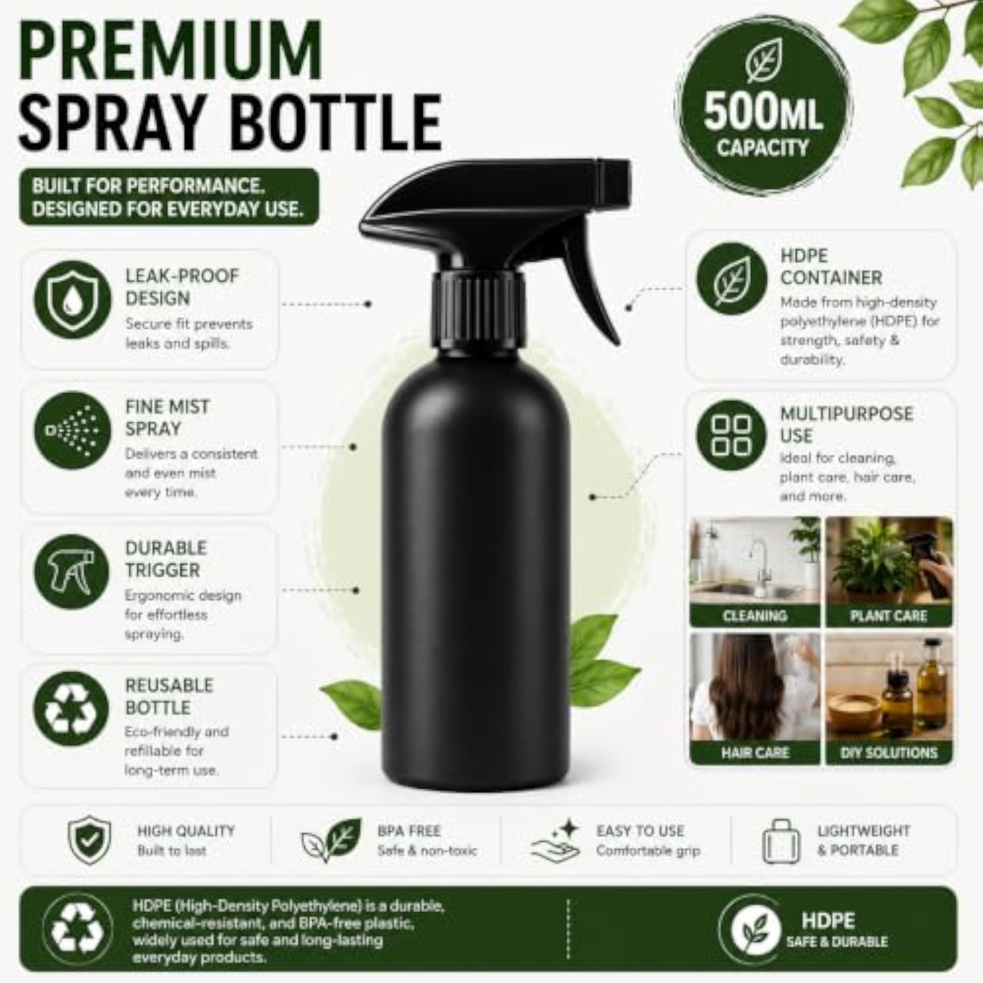 10 Pack Black Spray Bottles with Trigger Sprayers